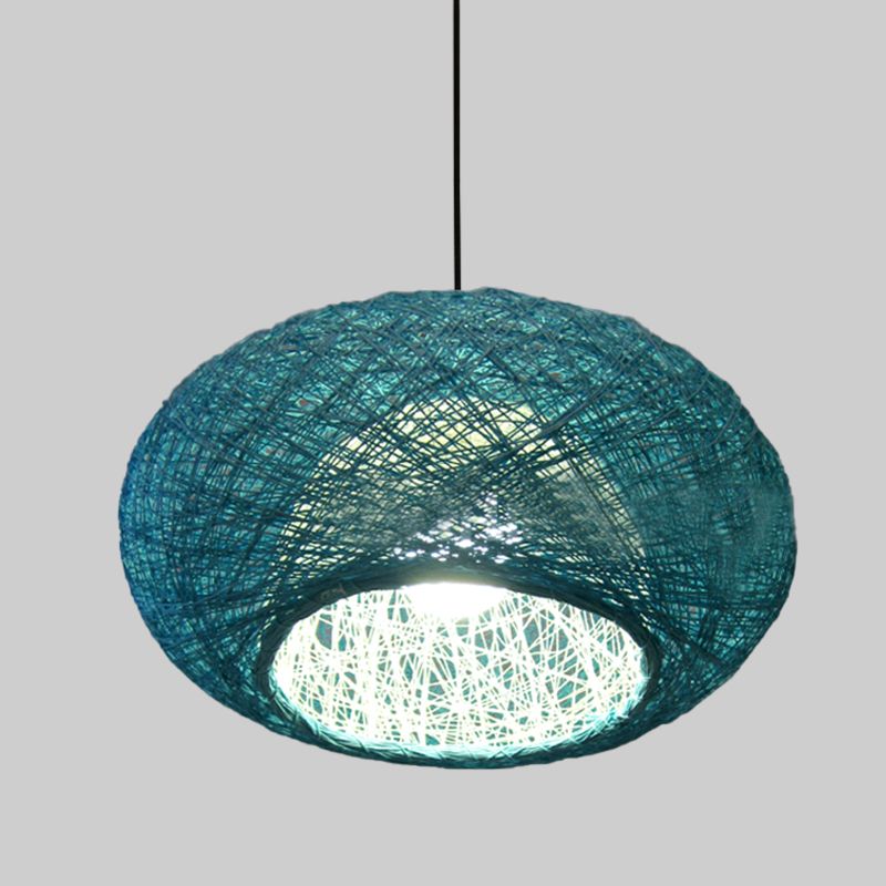 Asiatico 1 lampadina a sospensione blu lampada sospensione soffitto a soffitto con tonalità rattan