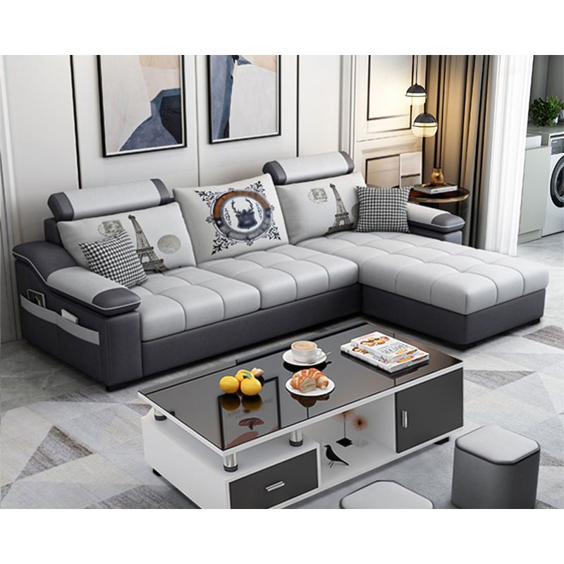 82.5"L Sloped Arm Sectional Cushion Back Sofa with Ottoman Included