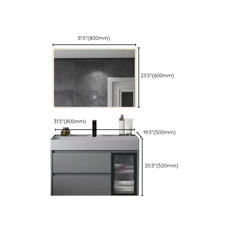 Drawers Bathroom Vanity Metal Single Sink Grey Rectangle Wall Mount Vanity Set with Mirror