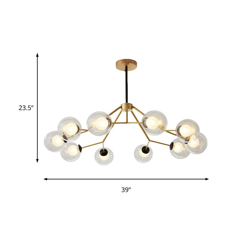 Contemporary Twig Shaped Chandelier with Orb Shade 3/6/8/10 Heads Metallic Pendant Light for Dining Room