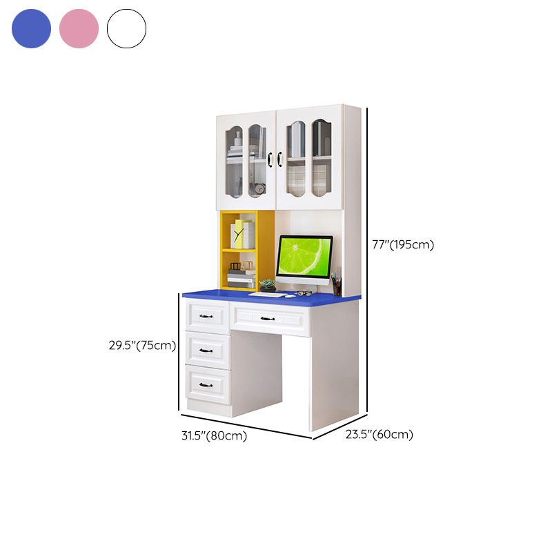 Contemporary Computer Desk with 4 Drawers and Bookshelf in Wood