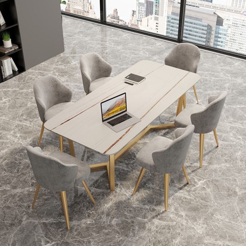 Curved Meeting Table Office Luxury Sintered Stone Writing Desk