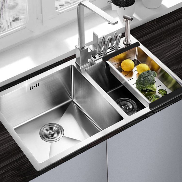 Drop-In Kitchen Sink Stainless Steel Modern Style Rectangle Kitchen Double Sink