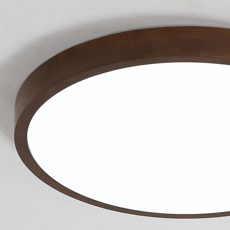 1-Light Round Flush Ceiling Lights Modern Wood Flush Mount in Brown