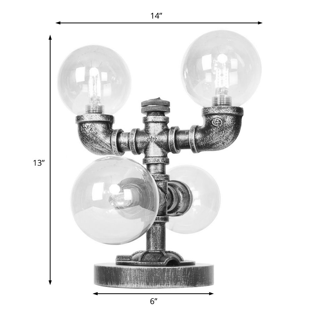 Lampe de bureau 4/5-5-Light Style industriel Shade Round Clear / Amber Glass Task Light in Antique Silver / Bronze with Base