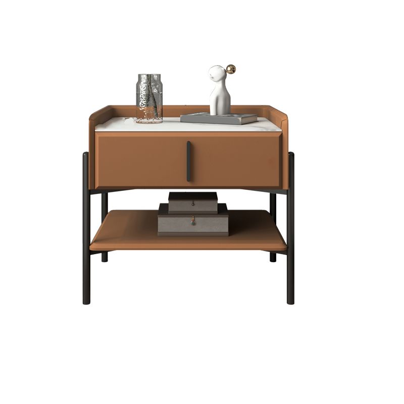 Modern Stone and Metal Night Table Open Storage Bedside Cabinet with Legs