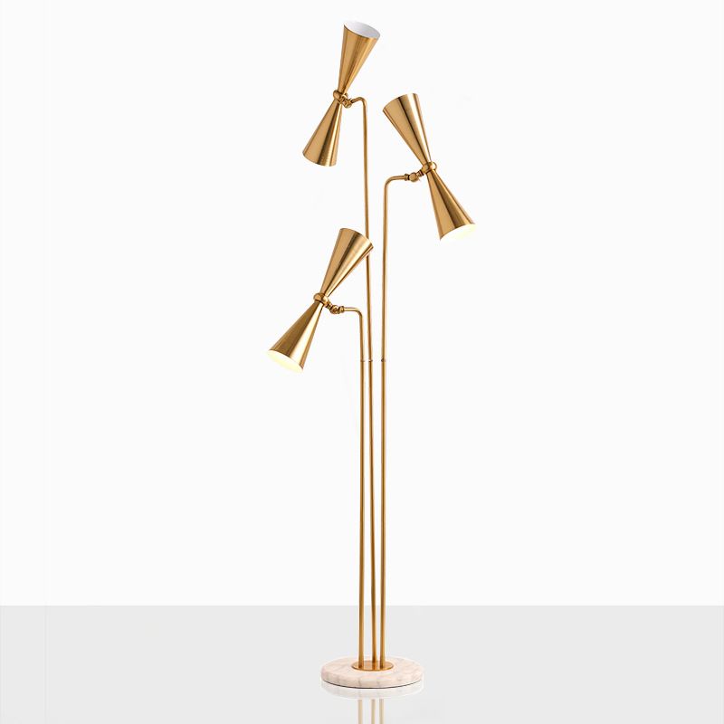 Brass HourGlass Reading Floor Lamp Modern 3 Lights Metallic Stand Up Light for Living Room