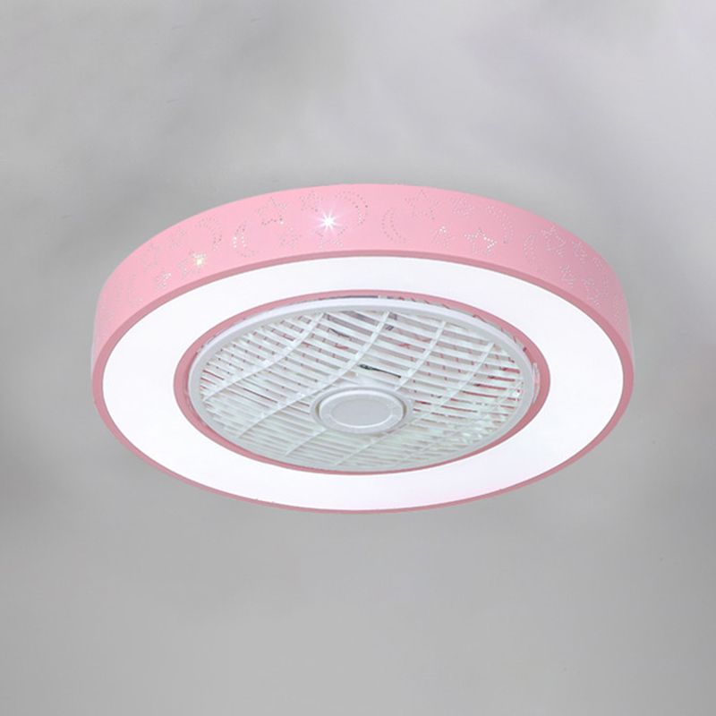 Macaron Hollowed-out Ceiling Fan Light Metal Bedroom LED Semi Flush Mount Lighting Fixture