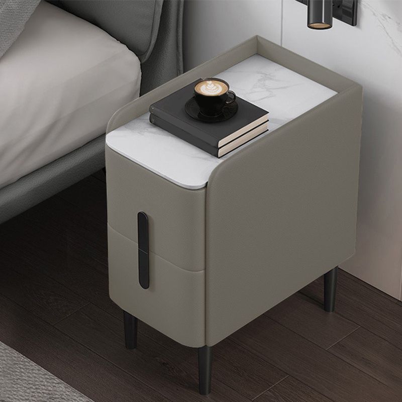 Modern Style Nightstand with 2 Drawers Leather Black Legs and Multi-color Selection