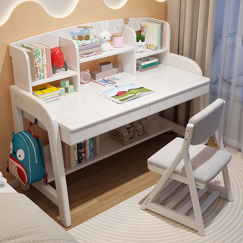 Contemporary Solid Wood Children's Desk with Storage Shelves and Drawers