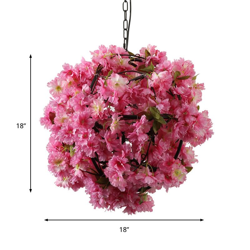 1 Bulb Flower Hanging Pendant Vintage Pink Metal LED Ceiling Hang Fixture for Restaurant