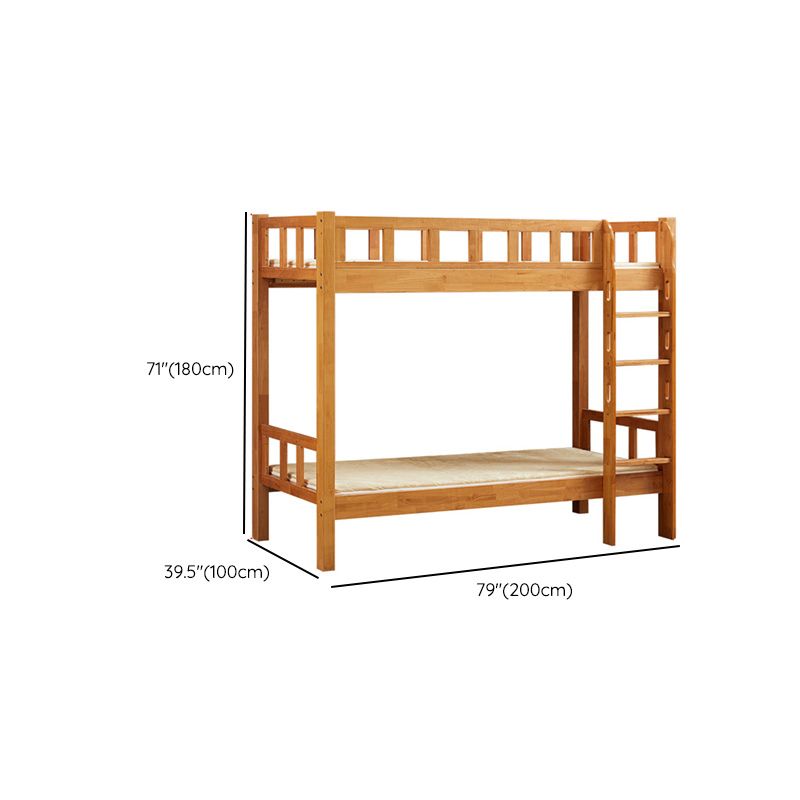 Mid-Century Modern Bunk Bed with Guardrail in Natural Solid Wood