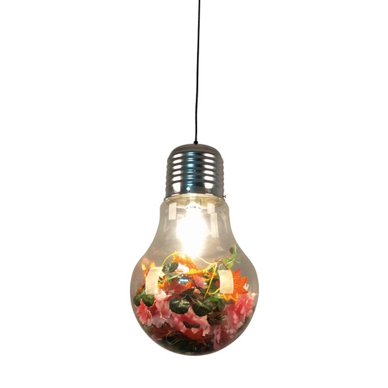 1 Light Bulb Shaped Hanging Pendant Lights Industrial Style Glass Pendant Ceiling Lights