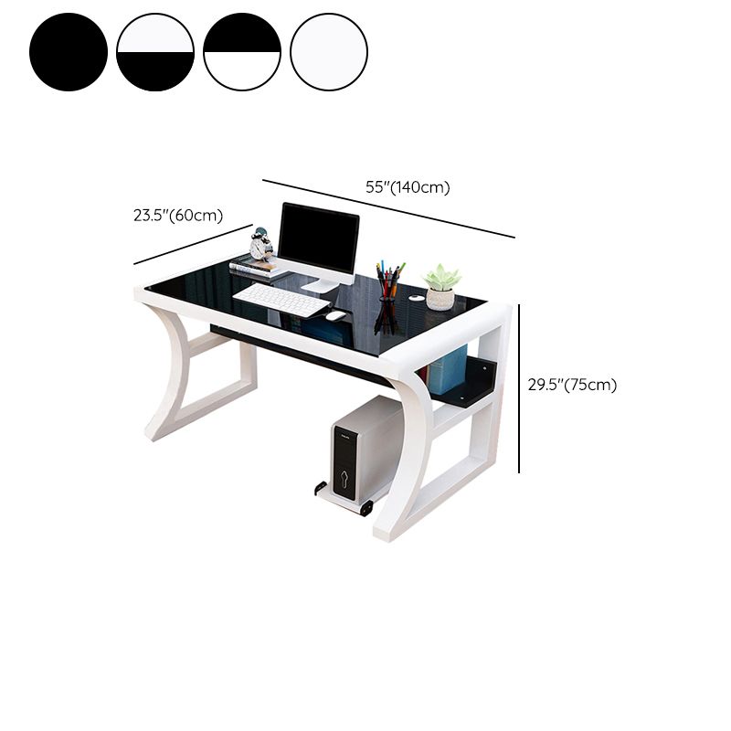 Modern Glass Top Office Desk 29.53" Tall 1 Shelf Office Desk