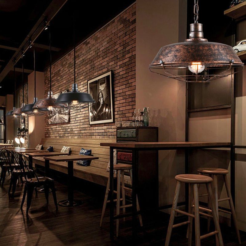 Bowl Restaurant Hanging Pendant Light Industrial Metal Rust Pendant Light Fixture