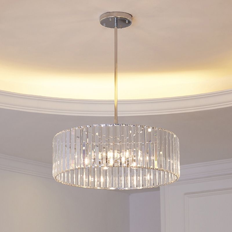 Crystal Shaded Round Pendant Light Fixture 19.5"/23.5" Wide Simplicity 5/6 Lights Chrome Chandelier Lamp