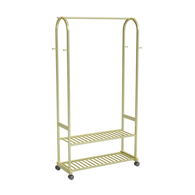 Luxurious Metallic Coat Hanger Free Standing Double Shelves Design Coat Rack