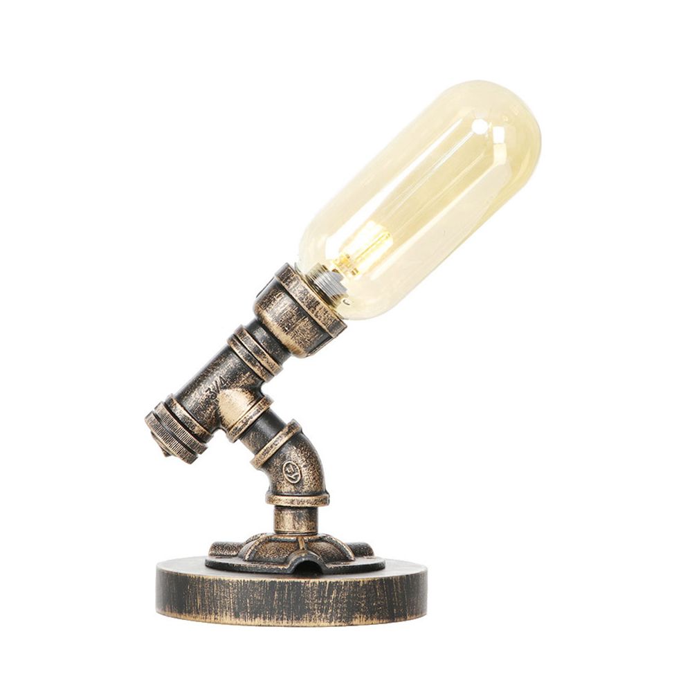 Capsule Bedroom LED Night Light Industrial Amber/Clear Glass 1 Head Nickel Table Lamp with Pipe Metal Base