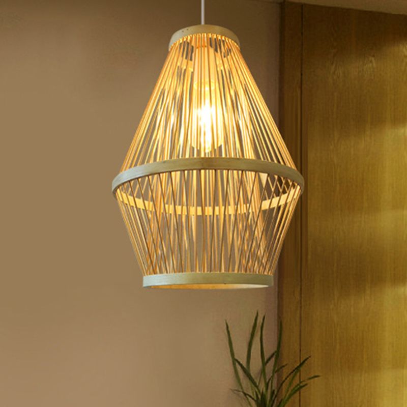 Curved Pendant Light Fixture Modern Bamboo 1 Light Wood Hanging Lamp for Dining Room