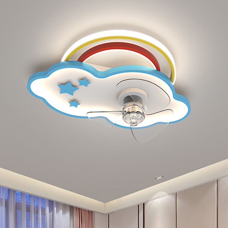 Metal Ceiling Fan Light Minimalist Kids Bedroom LED Ceiling Mounted Fan Light