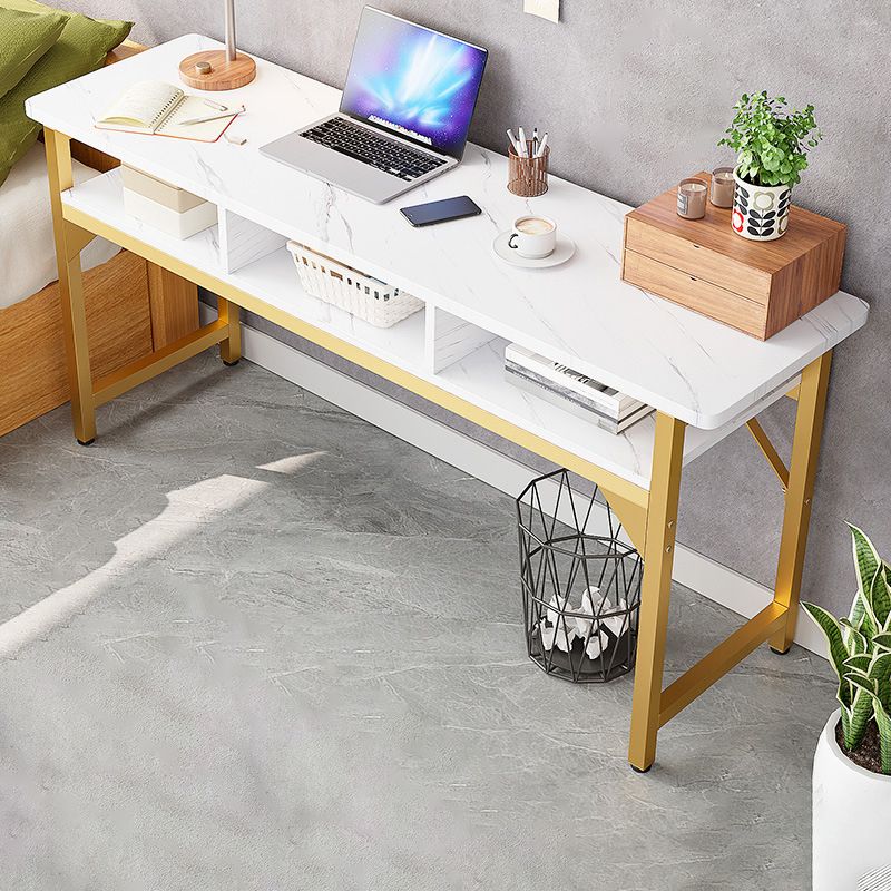 Wooden Rectangular Writing Desk Home Glam Office Desk with Shelves