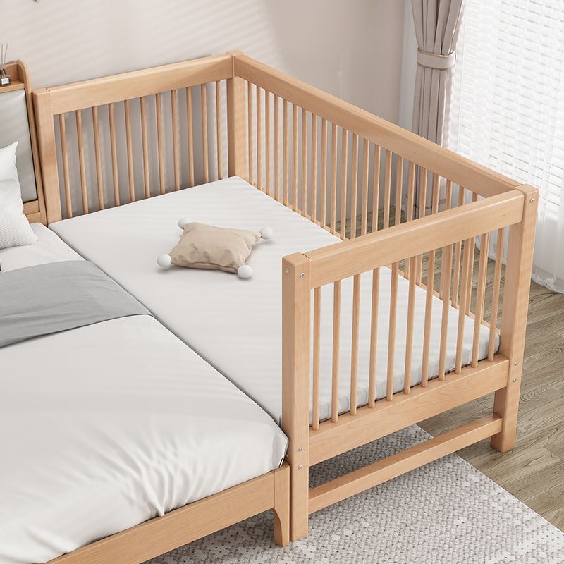 Solid Wood Nursery Crib in Natural Nursery Bed with Guardrails