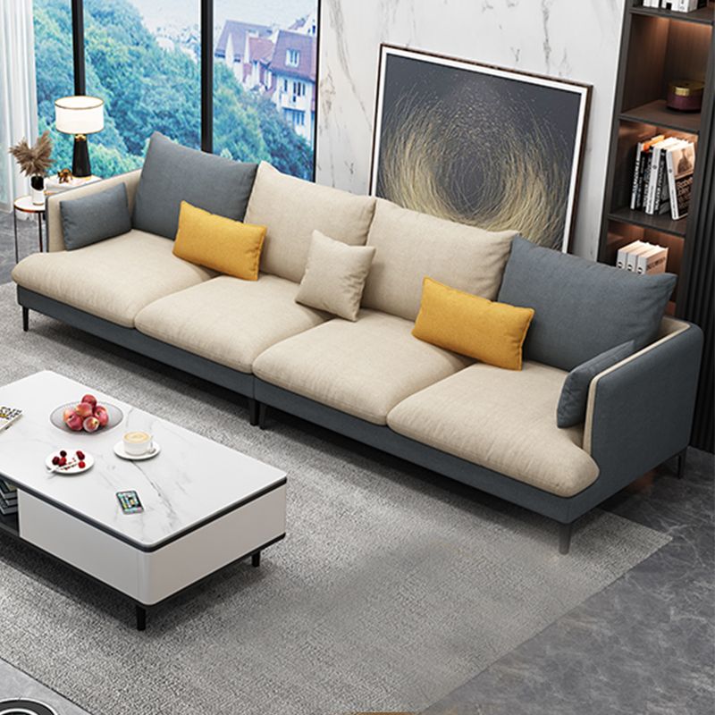 Light-Grey Waterproof Faux Leather Sofa  Slipcovered Sectional with Recessed Arms