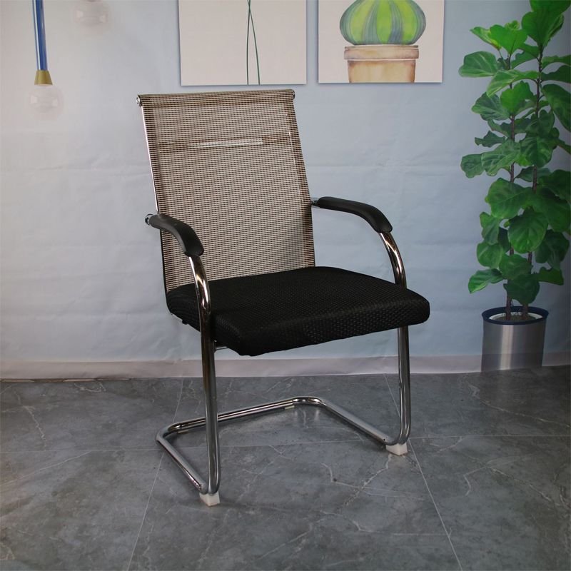 Modern Black and Beige Metal Desk Chair with Mid Back Home Office Chair