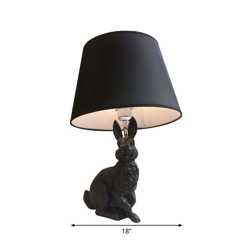 Resin Bunny Desk Light with Tapered Shade Study Room 1 Light Animal Desk Lamp in Black