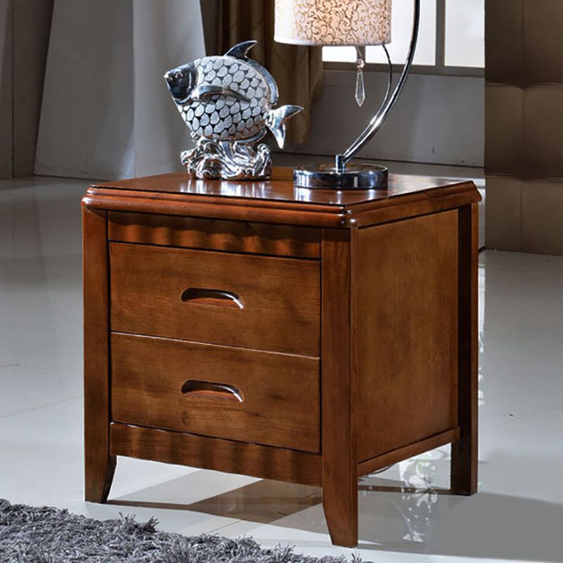 Traditional Lower Shelf Nightstand Solid Wooden Bedside Cabinet with Drawers for Bedroom