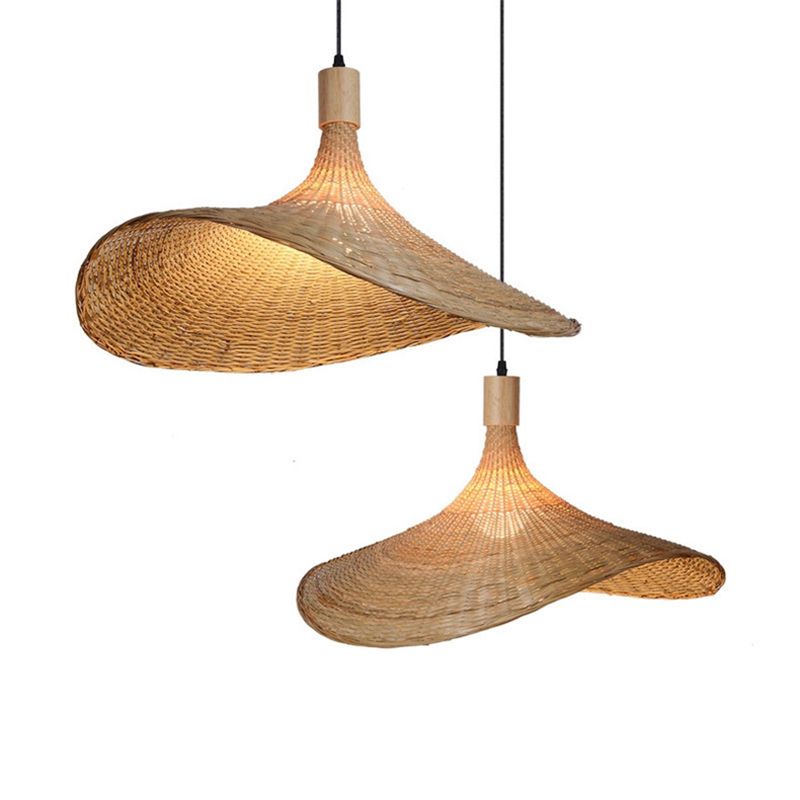 Asia Style Pendant Ceiling Light Beige Hat Hanging Pendant Light with Bamboo Shade