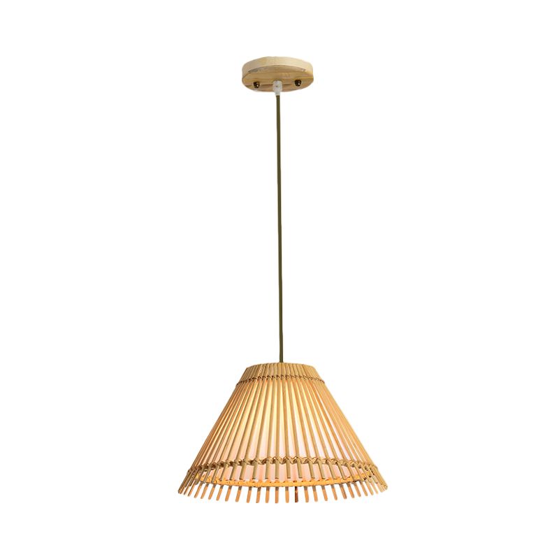 Lampada del soffitto cono di bambù moderna 1 lampadina a sospensione in legno per soggiorno