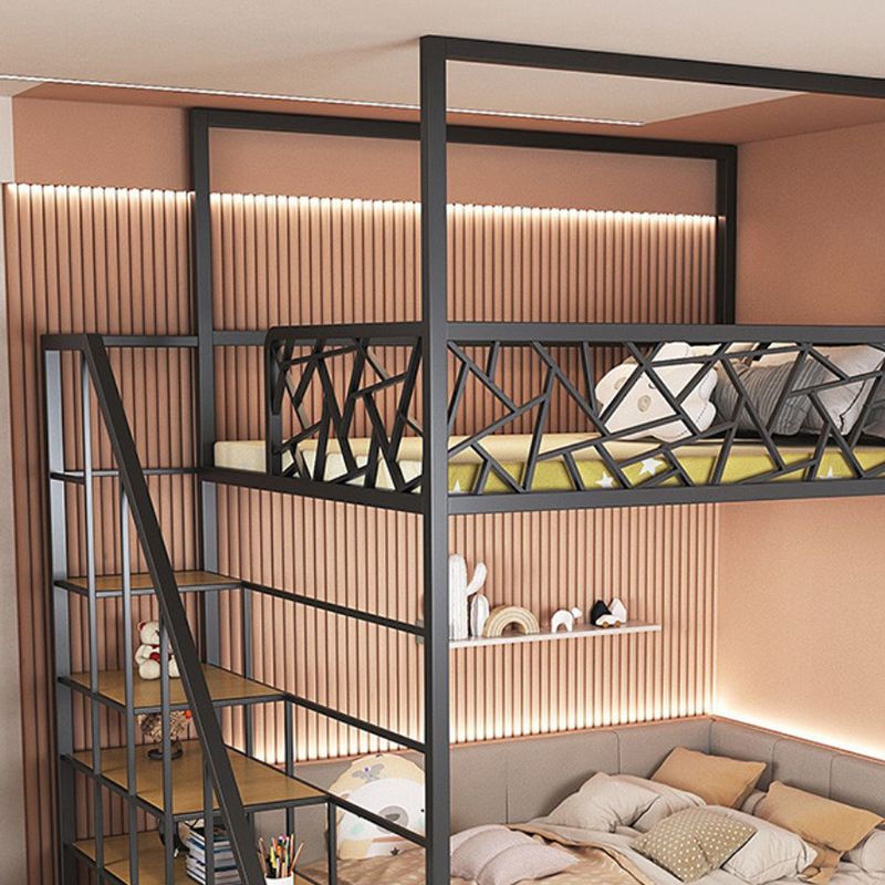 Contemporary Iron Frame Loft Bed with Guardrail in Black/White