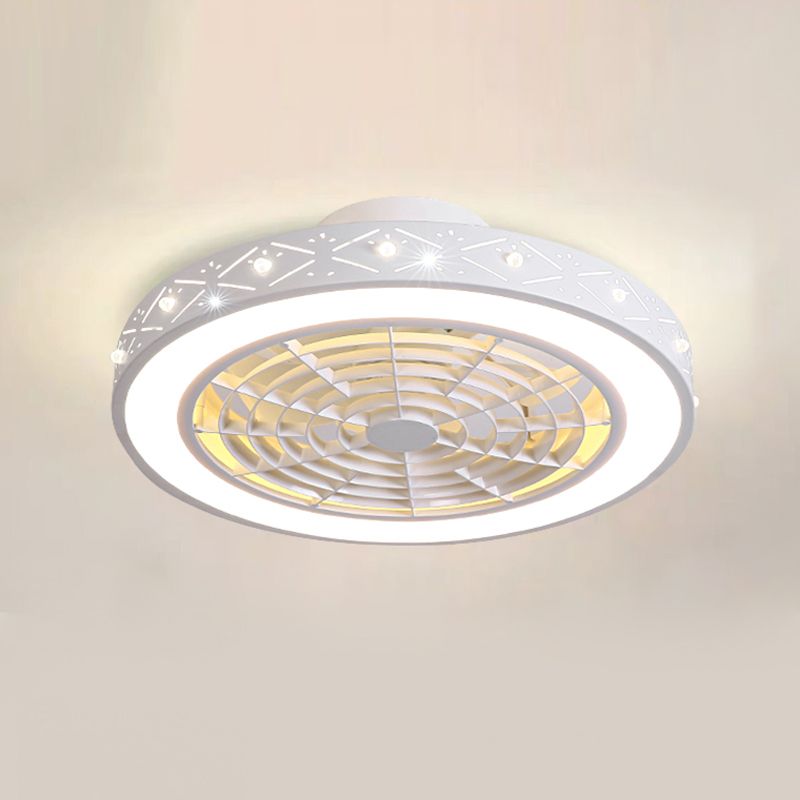 Nordic Hollowed-out Round Fan Lamp Metallic Bedroom LED Semi Flush Ceiling Light