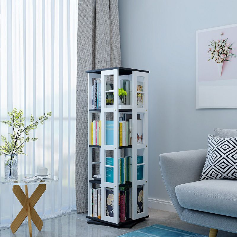 Contemporary Metal Book Shelf Freestanding Standard Bookcase in White/Black