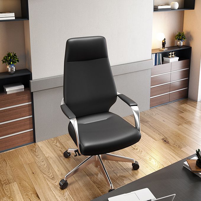 Modern Leather Swivel Chair Fixed Arms Ergonomic Office Chair