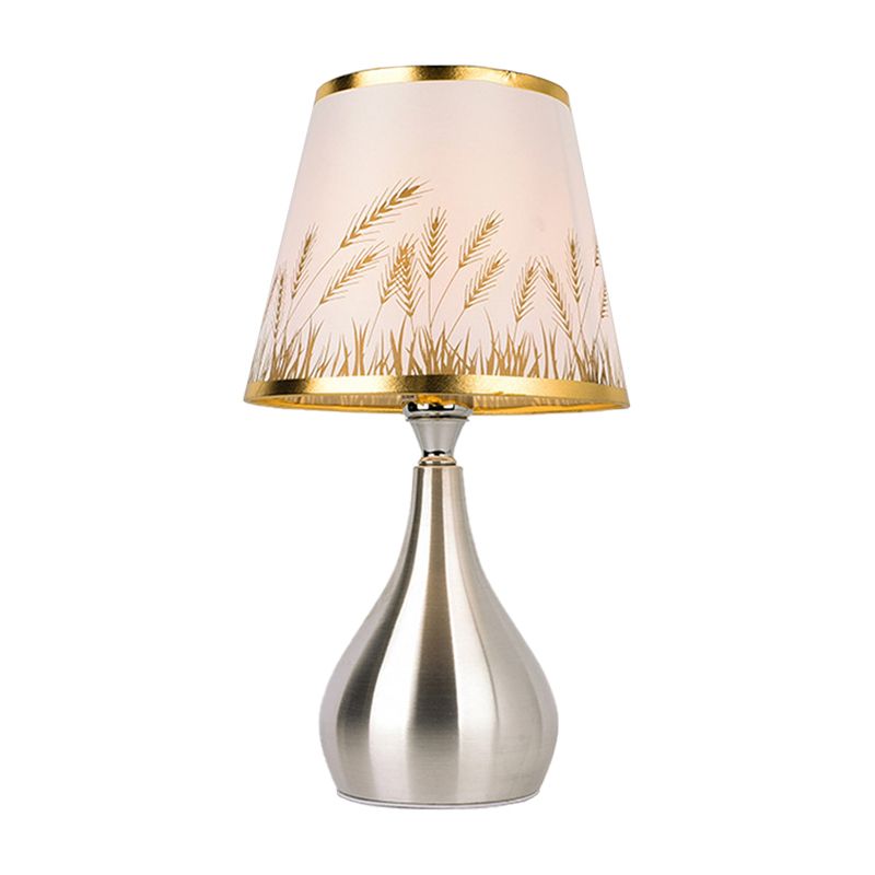 Tapered Table Light Modern Fabric Single Nickel Nightstand Lamp with Cloud/Geometric/Flower Pattern