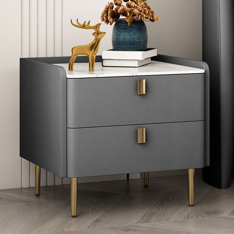 Glam 2-Drawer Nightstand Stone Top Solid Wood Legs Included Bed Nightstand