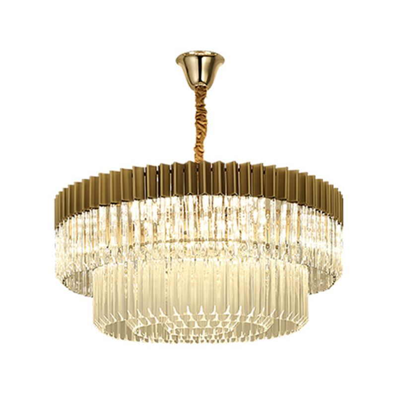 Brass 2 livelli lampadario a sospensione Modernismo 6 teste Lampada sospesa in cristallo per soggiorno