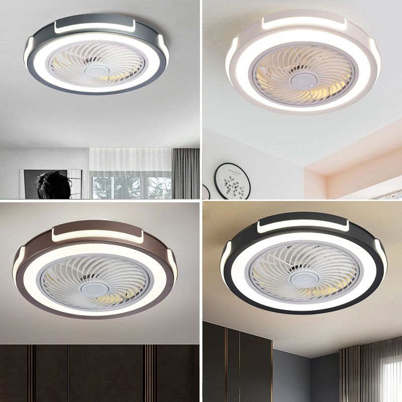 Montaje de ventilador LED circular de acrílico en ventiladores de techo de hierro forjado de estilo creativo moderno para dormitorio