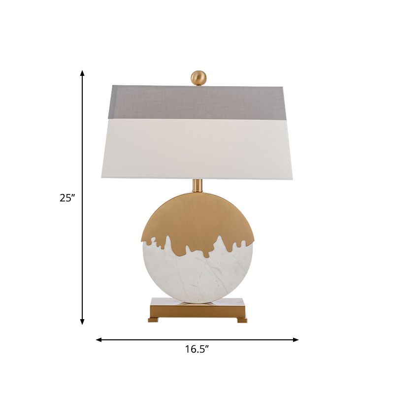 Pagoda Fabric Table Light Contemporary Single Brass and White Nightstand Lamp with Round Base