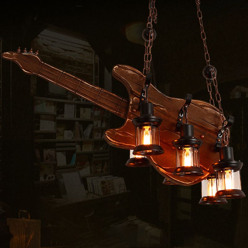 Retro Industrial Style Musical Instrument Chandelier Wood Pendant Ceiling Lights for Restaurant