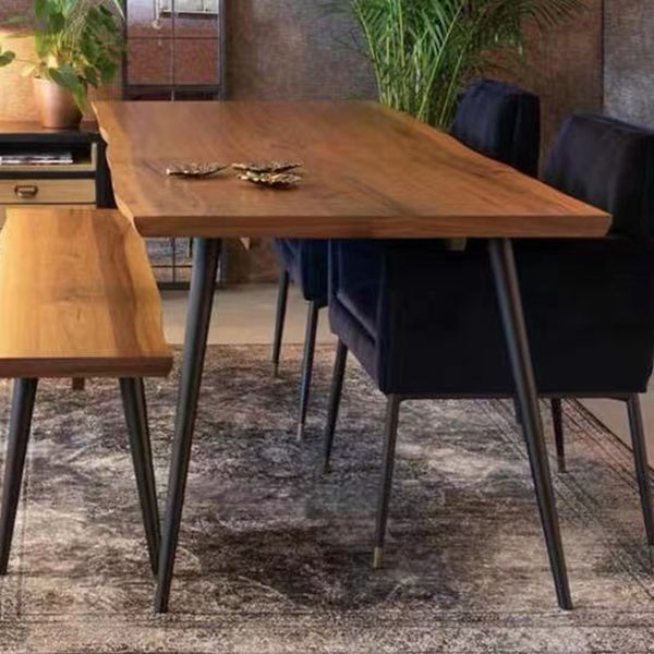 Minimalistische vaste houten rechthoekige vorm eettafel bruine keuken eettafel met 4 potenbasis