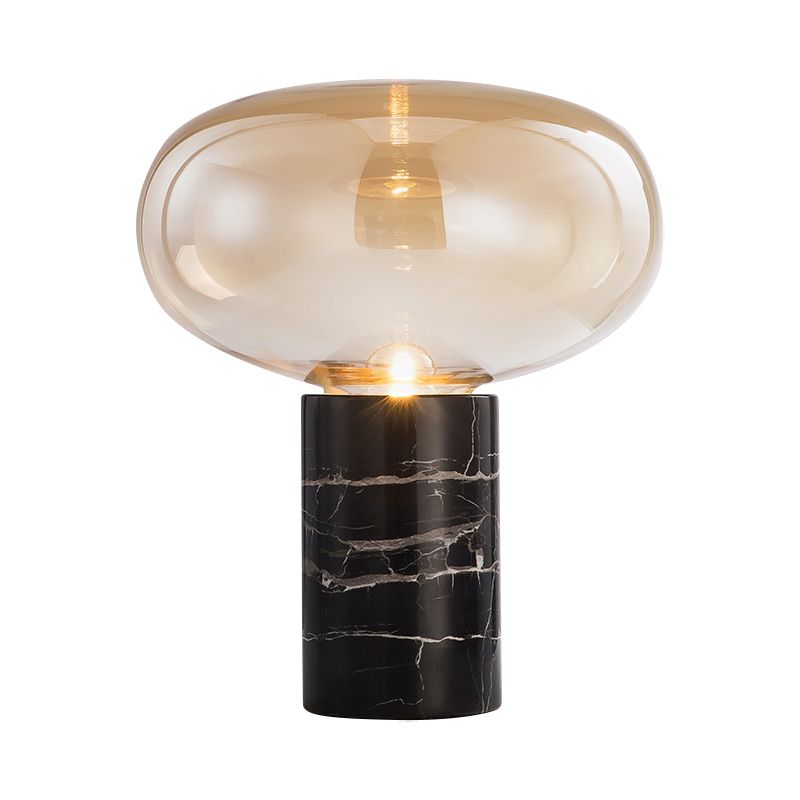 9.5"/15" W Single Living Room Night Light Postmodern Black Marble Table Lamp with Ellipse Grey/Amber Glass Shade