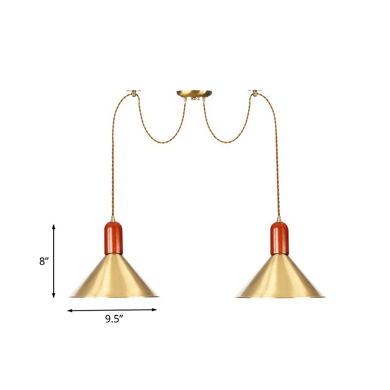 2/4/3 Cabezas Cono Candelier de múltiples colgantes Gold Finish Swag Metal Hanging Light Kit