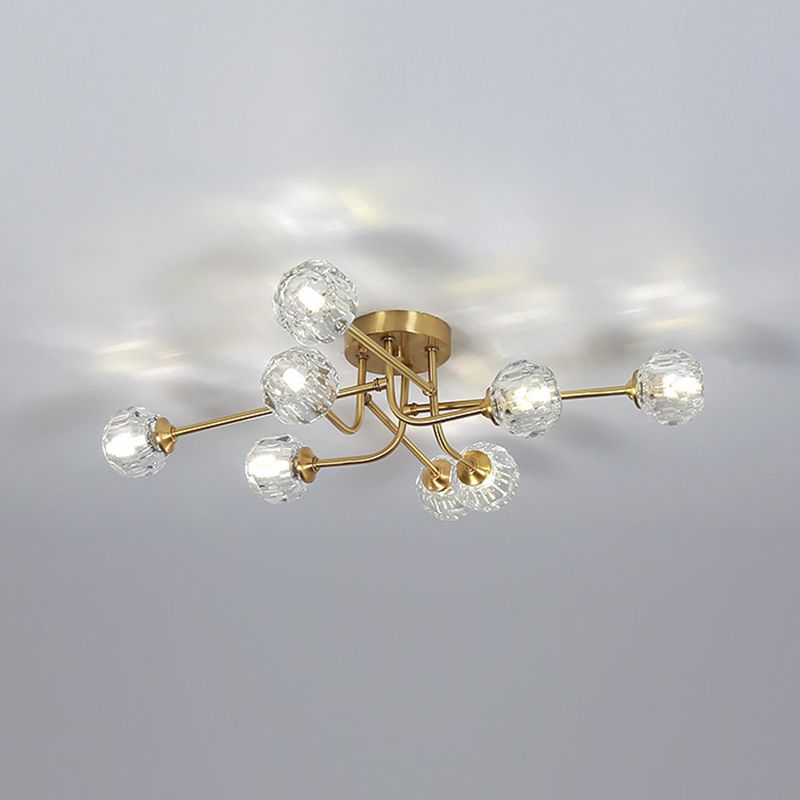 Crystal Sputnik Semi Flush Mount Modern Style Ceiling Light Fixture in Gold