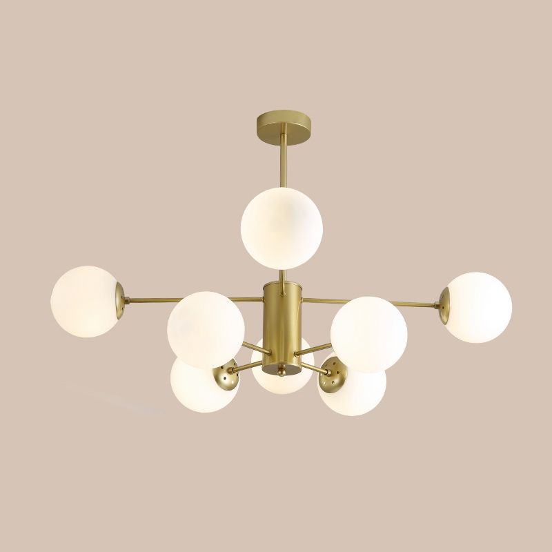 Gold Modern Chandelier with Milk White Glass Shade Suitable for Dining Room Bedroom