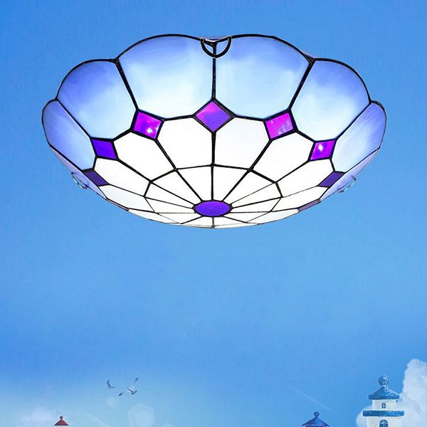 1-Light Bowl Flush Mount Tiffany Style Glass Ceiling Light for Hallway