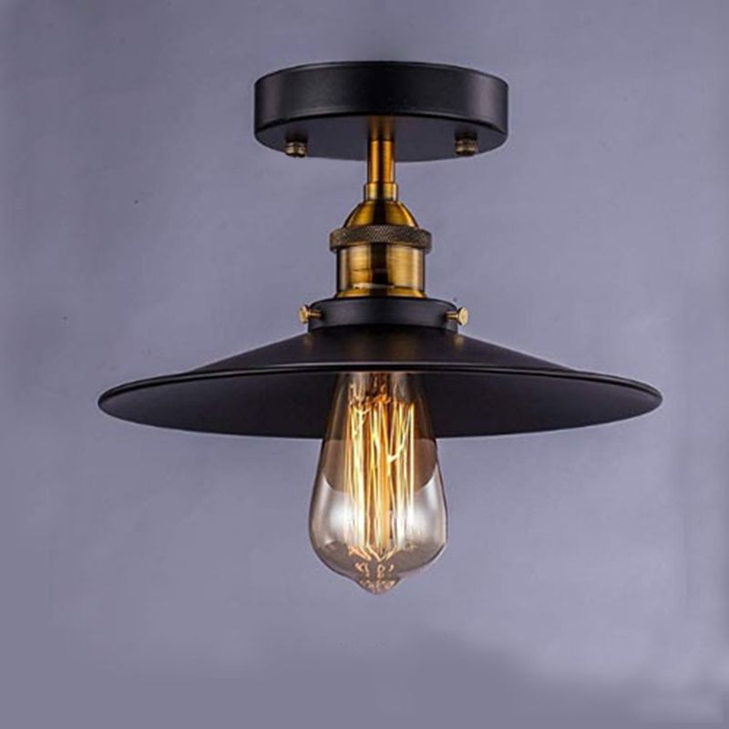 1 Light Metal Semi Flush Light Fixtures Retro Hall And Foyer Semi Flush Mount Ceiling Fixture