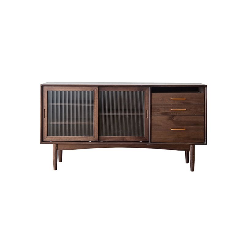 Nordic Style Storage Solid Wood Sideboard Cabinet with Glass Doors